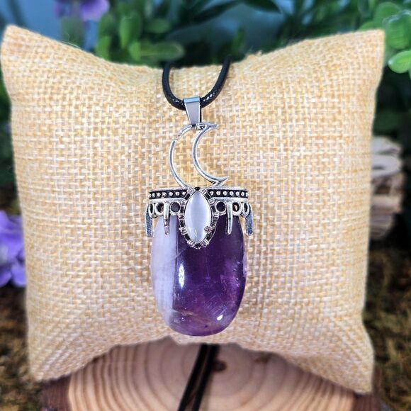 Crescent Moon Amethyst and Moonstone Necklace #32 - Picture 1 of 2